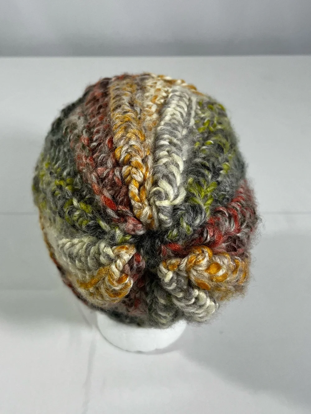 Chunky Multicolor Hand Knit Beanie - Olive, Brown Cream, Rust, Gray - Soft Wool